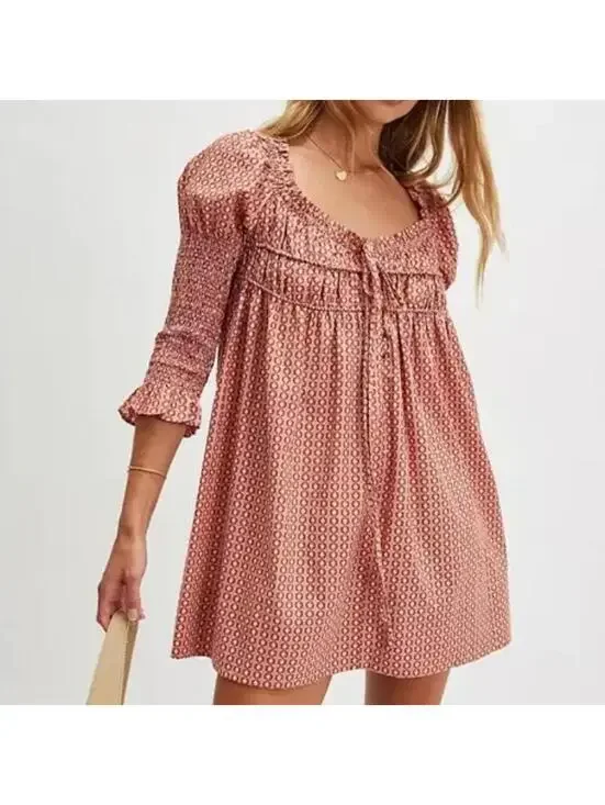 Free People Star Dip Mini Dress in the "Glass Roses Combo" colorway Sz M #1389 - Picture 9 of 13